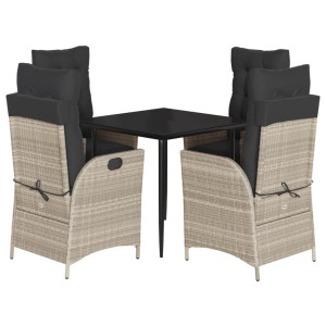 Set comedor de jardín 5 pzas cojines ratán sintético gris claro H