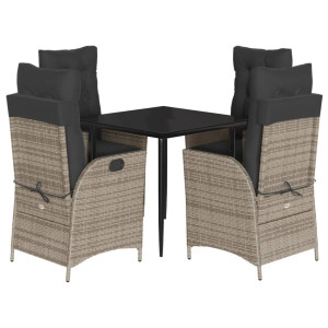 Set comedor de jardín 5 piezas con cojines ratán sintético gris H