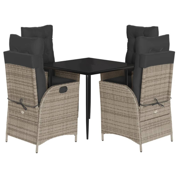 Set comedor de jardín 5 piezas con cojines ratán sintético gris M 2