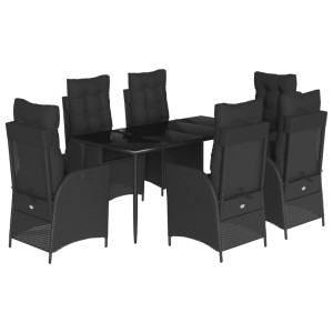 Set de comedor de jardín 7 pzas y cojines ratán sintético negro H
