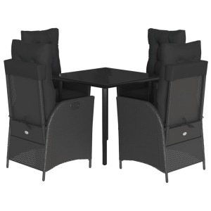 Set de muebles jardín 5 pzas con cojines ratán sintético negro H