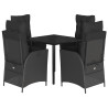 Set de muebles jardín 5 pzas con cojines ratán sintético negro 2