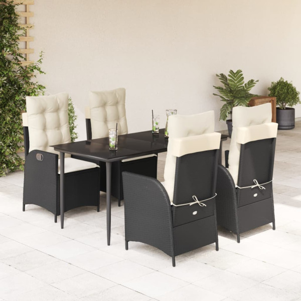 Set de muebles jardín 5 pzas con cojines ratán sintético negro D
