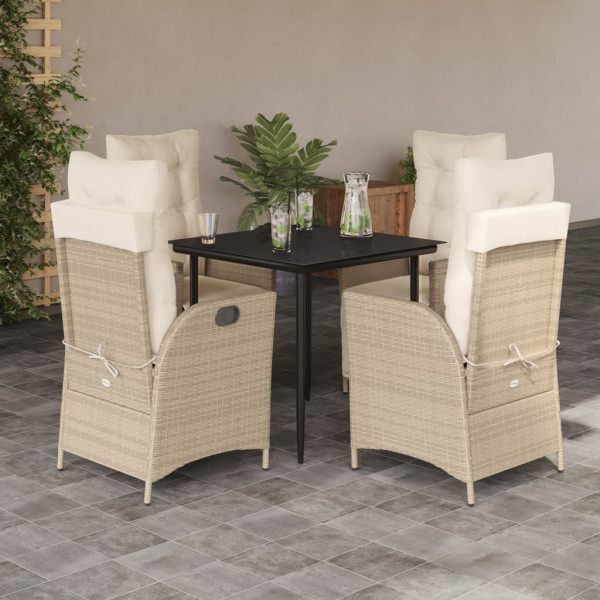 Set comedor de jardín 5 pzas con cojines ratán sintético beige D