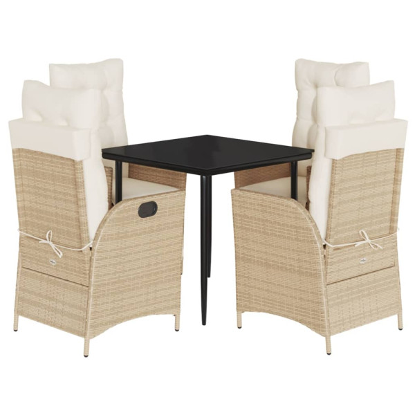 Set comedor de jardín 5 pzas con cojines ratán sintético beige M 2