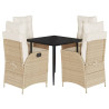 Set comedor de jardín 5 pzas con cojines ratán sintético beige 2