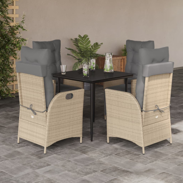 Set comedor de jardín 5 pzas con cojines ratán sintético beige D