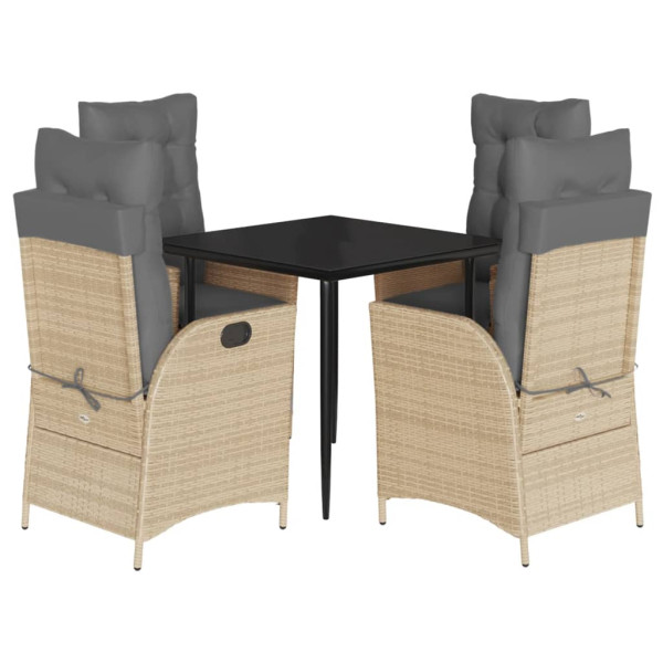 Set comedor de jardín 5 pzas con cojines ratán sintético beige M 2