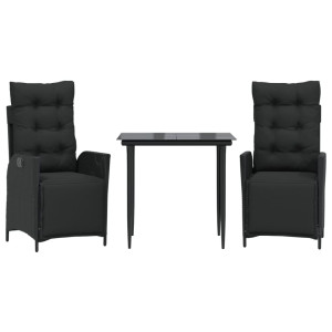 Set comedor de jardín 3 pzas con cojines ratán sintético negro H