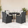 Set de muebles jardín 5 pzas con cojines ratán sintético negro 1