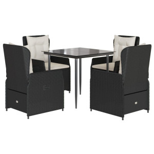 Set de muebles jardín 5 pzas con cojines ratán sintético negro H