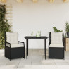 Set comedor de jardín 3 pzas con cojines ratán sintético negro 1