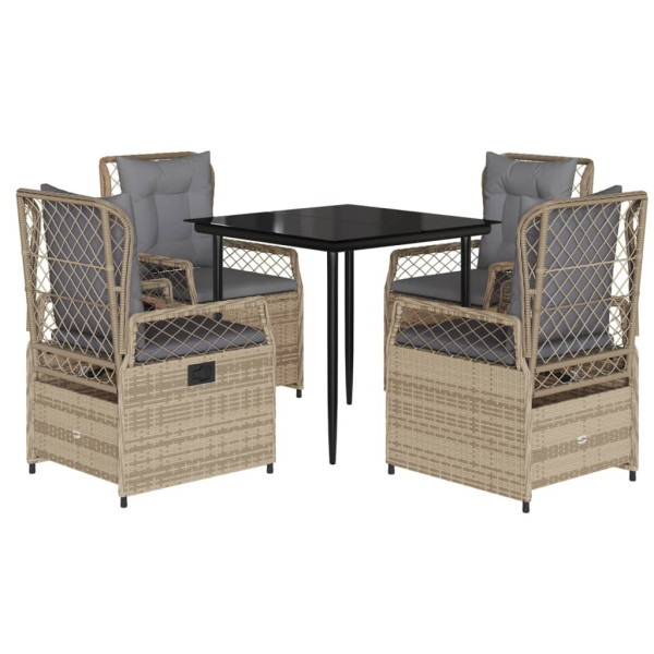 Set comedor de jardín 5 pzas con cojines ratán sintético beige D