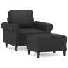 Sillón con taburete cuero sintético negro 60 cm 2