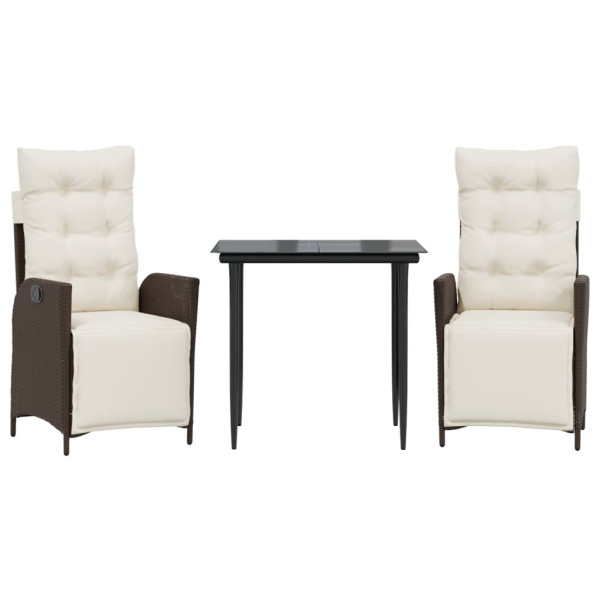 Set comedor de jardín 3 piezas y cojines ratán sintético marrón M 2