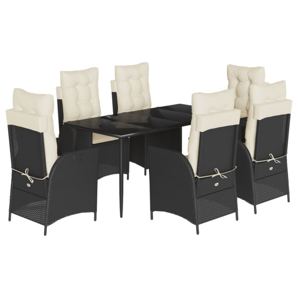 Set de comedor de jardín 7 pzas y cojines ratán sintético negro M 2