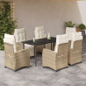 Set comedor de jardín 7 pzas con cojines ratán sintético beige 1