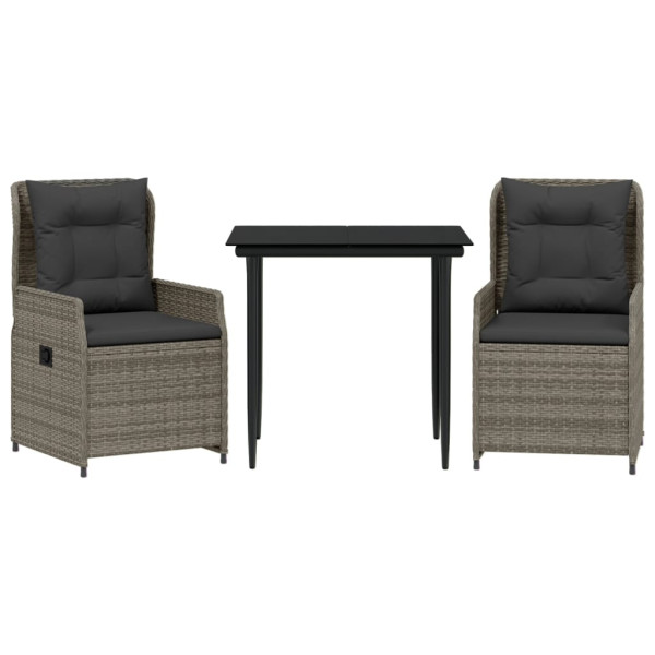 3 pcs conjunto de jantar p/ jardim c/ almofadões vime PE cinza M 2