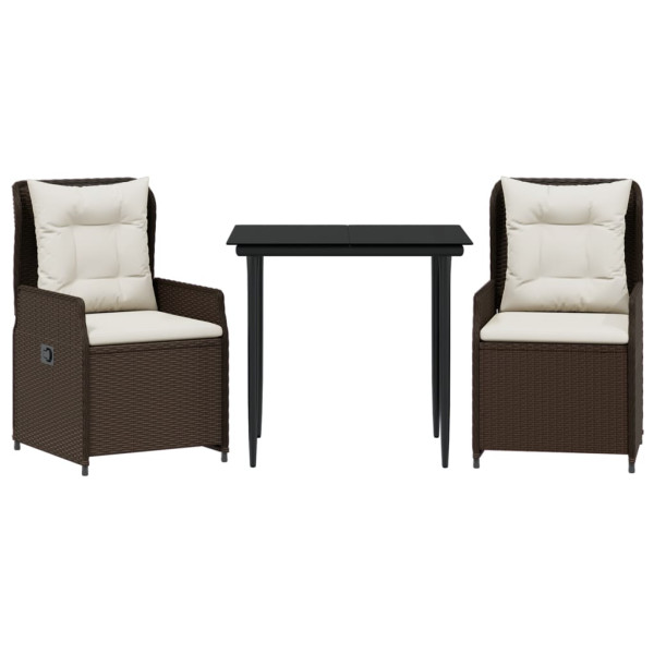 3 pcs conjunto jantar p/ jardim c/ almofadões vime PE castanho M 2