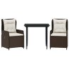 Set comedor de jardín 3 piezas y cojines ratán sintético marrón 2