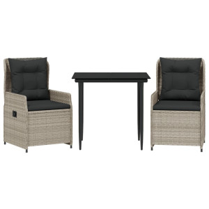 Set comedor de jardín 3 pzas cojines ratán sintético gris claro H