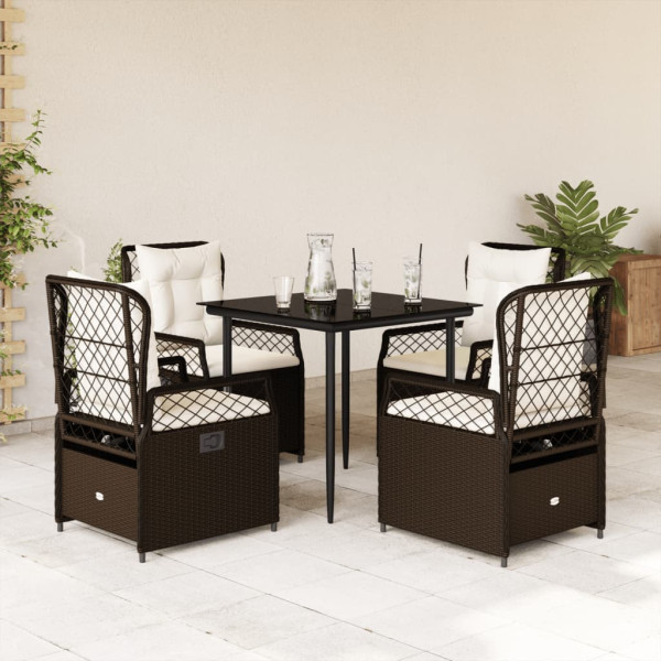 Set comedor de jardín 5 piezas y cojines ratán sintético marrón D