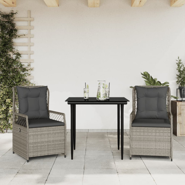 Set comedor de jardín 3 pzas cojines ratán sintético gris claro D