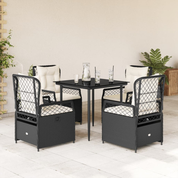 Set de muebles jardín 5 pzas con cojines ratán sintético negro D