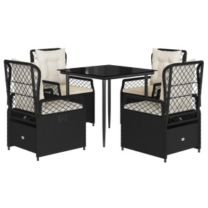Set de muebles jardín 5 pzas con cojines ratán sintético negro H