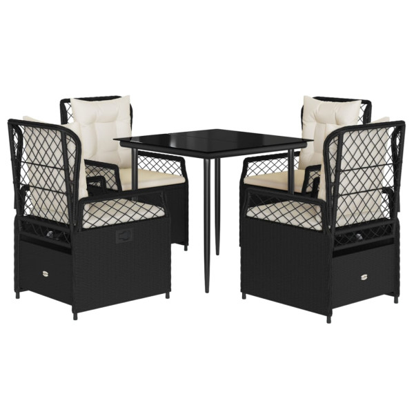 Set de muebles jardín 5 pzas con cojines ratán sintético negro M 2