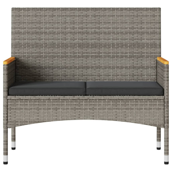 Banco de jardín 2 plazas con cojines y mesa ratán PE gris M 5