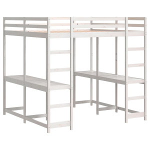 Cama alta c/ secretária e escada 180x200 cm pinho maciço branco H