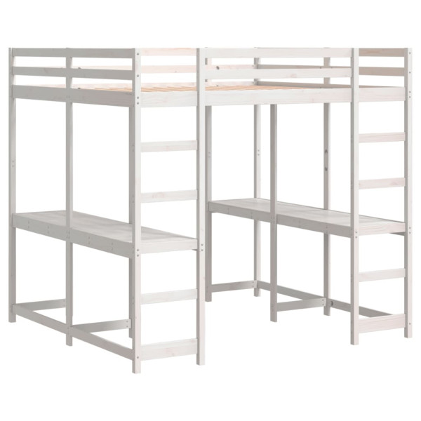 Cama alta c/ secretária e escada 180x200 cm pinho maciço branco M 2