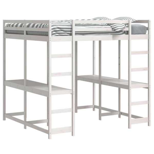 Cama alta con escritorio y escalera madera blanca 180x200 cm M 4