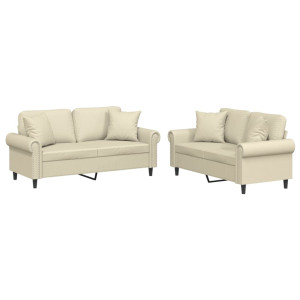 2 pcs conjunto de sofás com almofadas couro artificial creme H