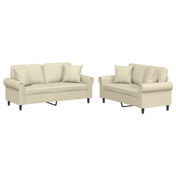 2 pcs conjunto de sofás com almofadas couro artificial creme M 2