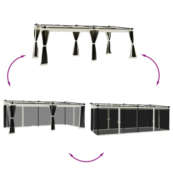 Cenador con paredes de malla acero crema 6x3 m M 3