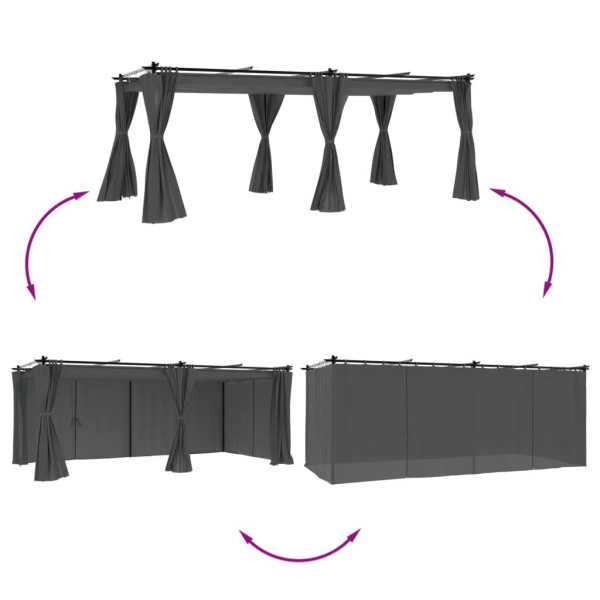 Cenador con cortinas acero gris antracita 6x3 m M 3