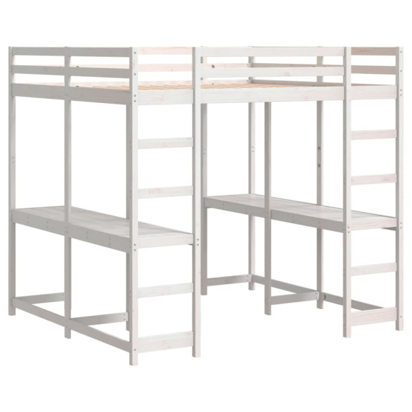 Cama alta con escritorio y escalera madera blanca 140x200 cm M 2