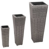 Vasos/floreiras de jardim elevados 3 pcs vime PE cinzento 1