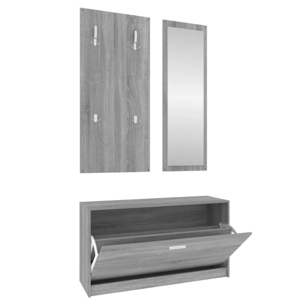 Set de mueble zapatero 3 en 1 madera contrachapada gris Sonoma M 2