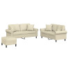 3 pcs conjunto de sofás com almofadas couro artificial creme 2