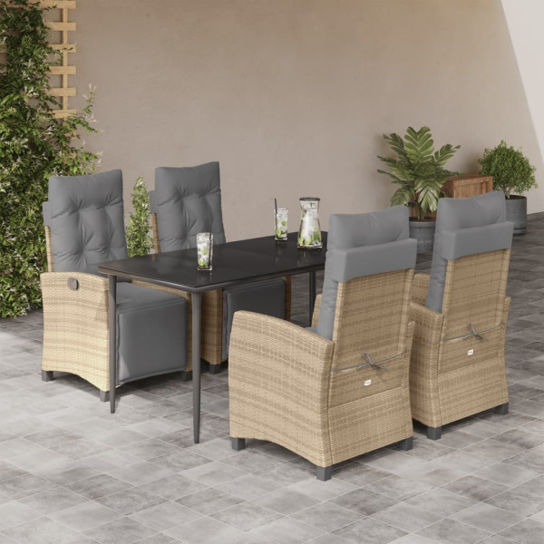 Set comedor de jardín 5 pzas con cojines ratán sintético beige D