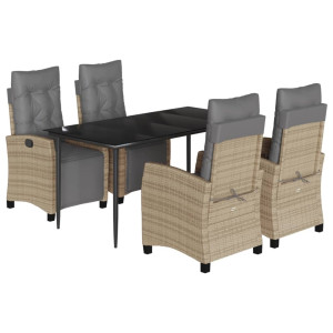 Set comedor de jardín 5 pzas con cojines ratán sintético beige H