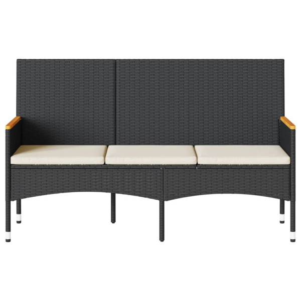 Banco de jardim com almofadões 3 lugares vime PE preto M 4