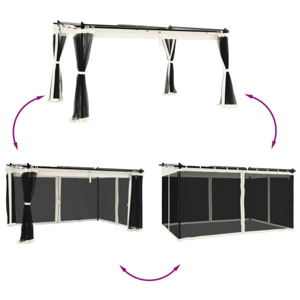 Cenador con paredes de malla acero crema 4x3 m M 3