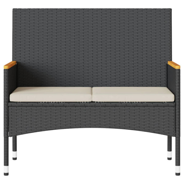 Banco de jardín 2 plazas con cojines y mesa ratán PE negro M 5