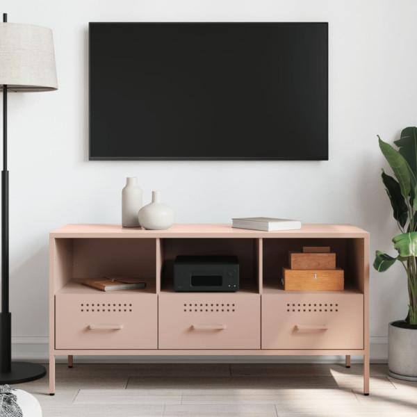 Mueble de TV acero laminado en frío rosa 100.5x39x50.5 cm M 3