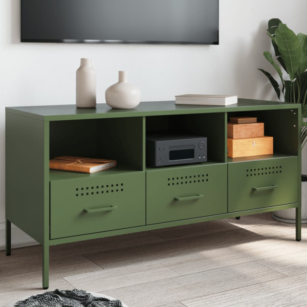 Mueble TV acero laminado en frío verde oliva 100.5x39x50.5 cm D
