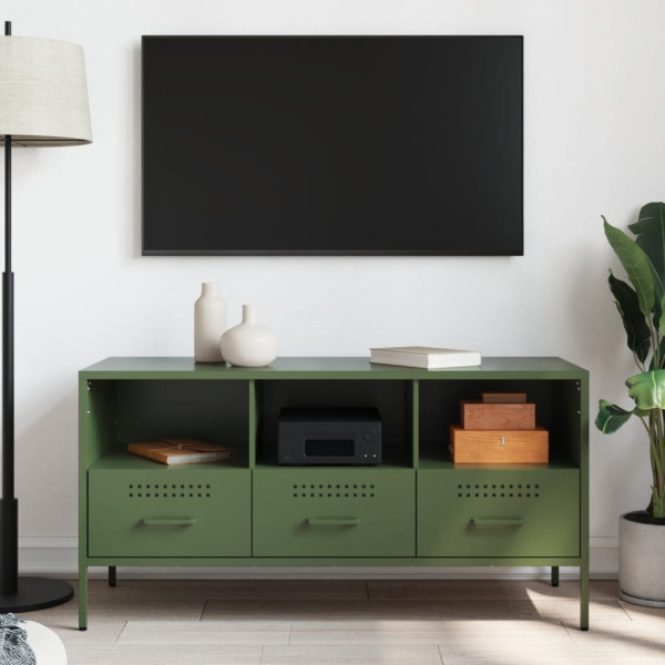 Mueble TV acero laminado en frío verde oliva 100.5x39x50.5 cm M 3